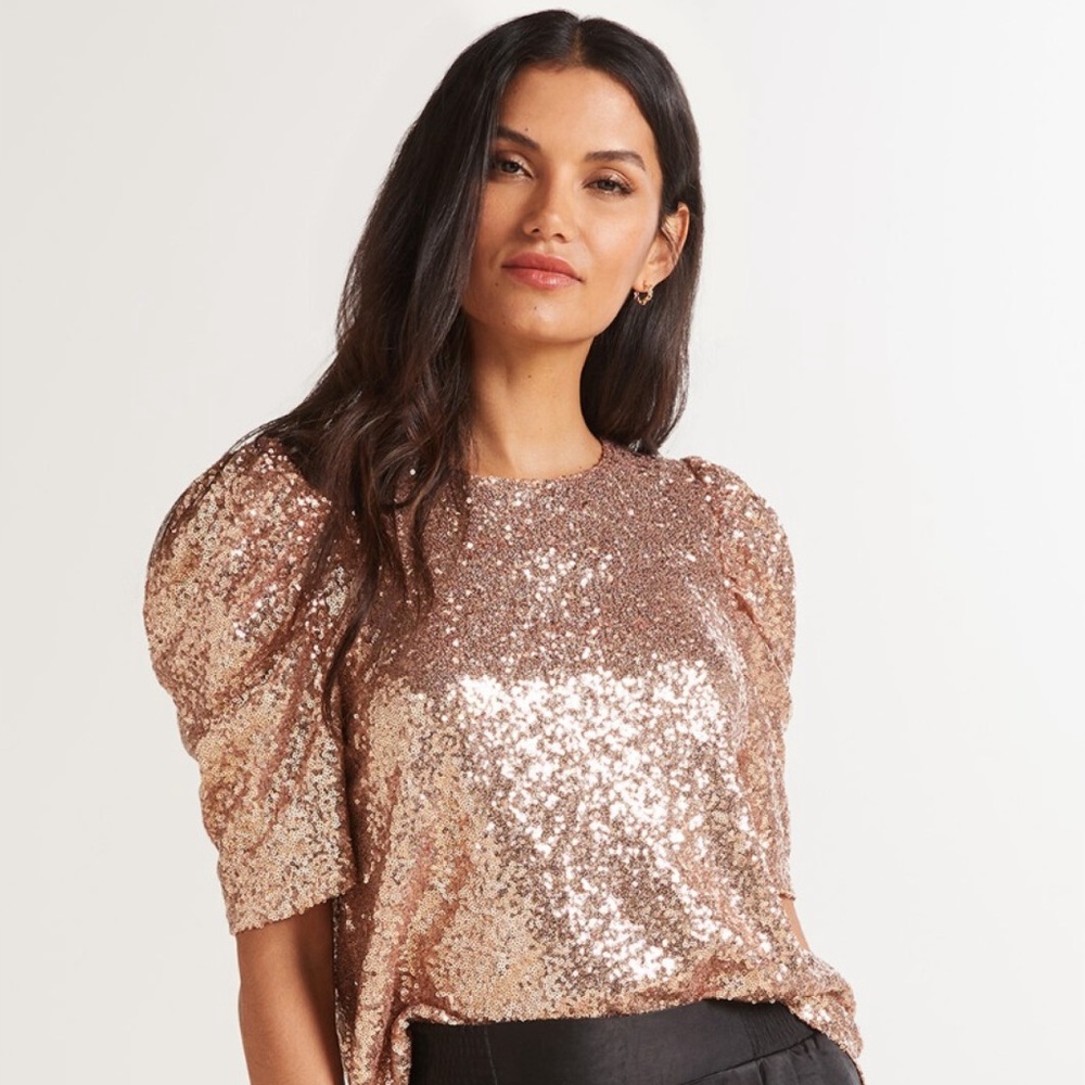 Allison Joy Rose gold sequined top